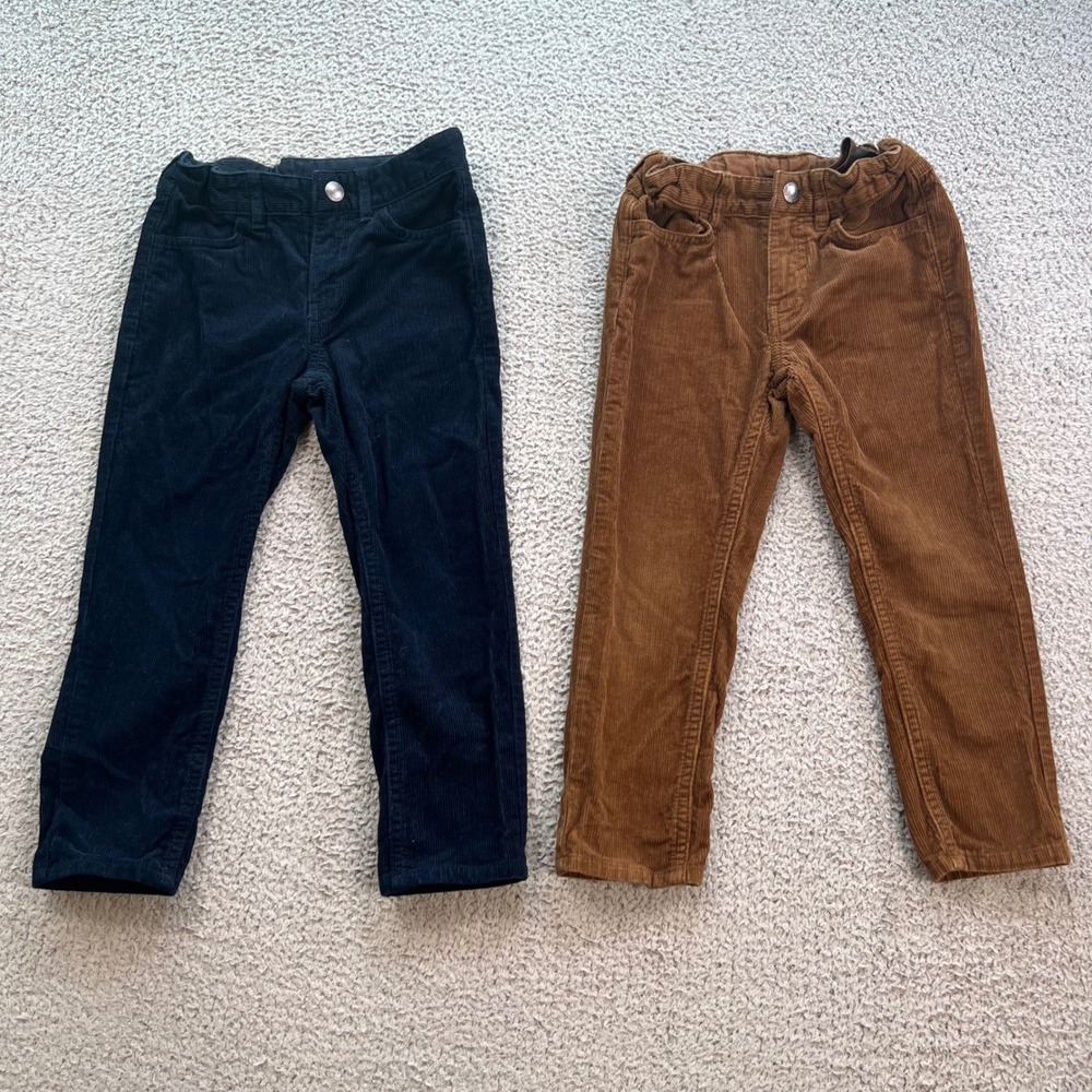 H&M Kids 4T Slim Fit Corduroy Pants 2 Pack Navy Blue Brown Adjustable Waist